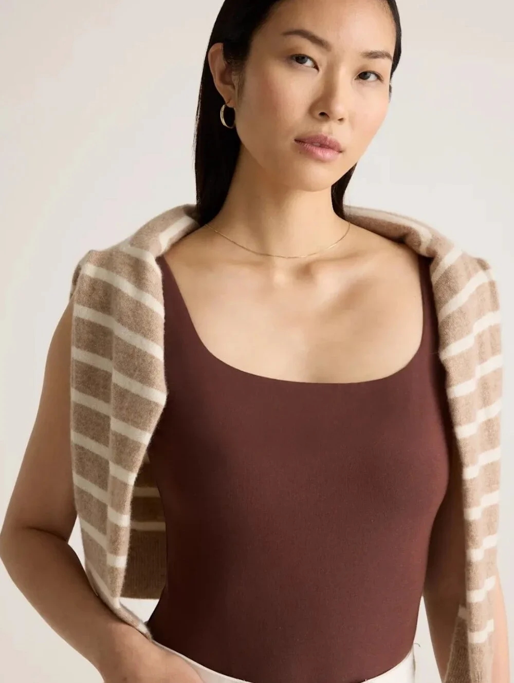 Quince Stretch Cotton Jersey Square Neck Tank Bodysuit Cocoa Large NWT - Picture 2 of 8
